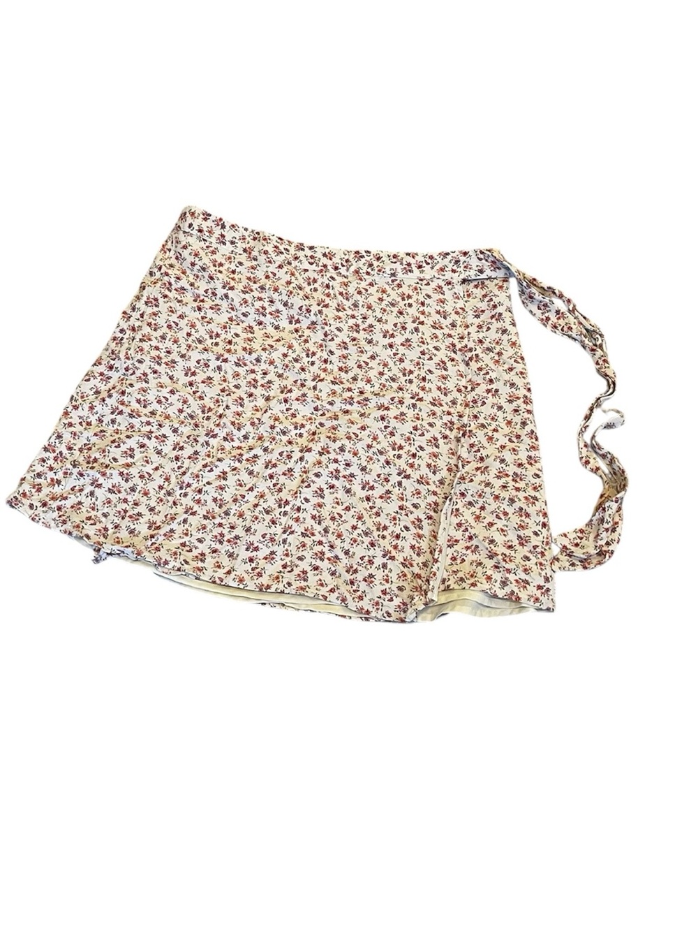 American Eagle Floral Tie-Waist Mini Skirt - Cream with Red Floral